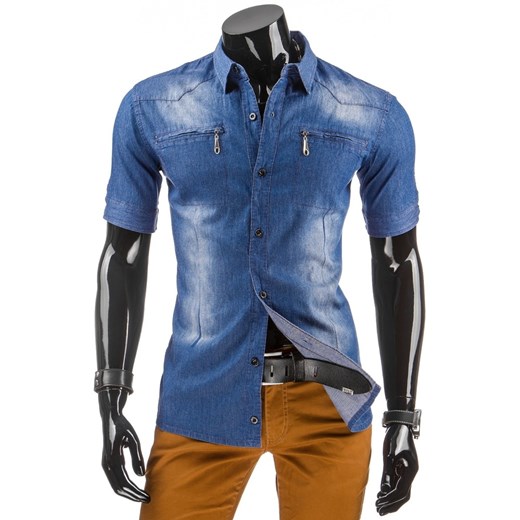 Koszula jeansowa z krótkim rękawem (kx0615) dstreet niebieski koszule