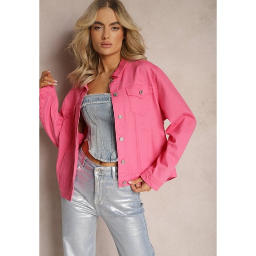 Fuksjowa Jeansowa Kurtka z Bawełny z Metalicznym Guzikami Urielati ze sklepu renee.pl w kategorii Kurtki damskie - zdjęcie 187188939