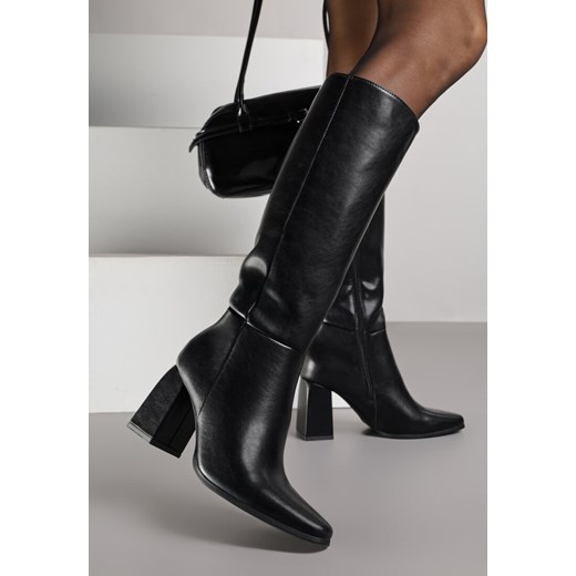 Czarne Skórzane Kozaki VICES do Kolana na Słupku w Eleganckim Stylu Reiandra - id: T83711-SKORA-38-BLACK - marki Renee - 187188997 Czarne Skórzane Kozaki VICES do Kolana na Słupku w Eleganckim Stylu Reiandra ze sklepu renee.pl w kategorii Kozaki damskie - zdjęcie 187188997