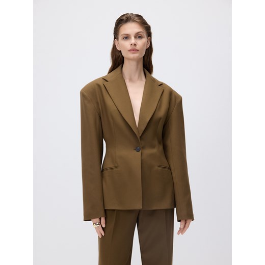Reserved - Taliowana marynarka z wiskozą - warm olive ze sklepu Reserved w kategorii Marynarki damskie - zdjęcie 187189428