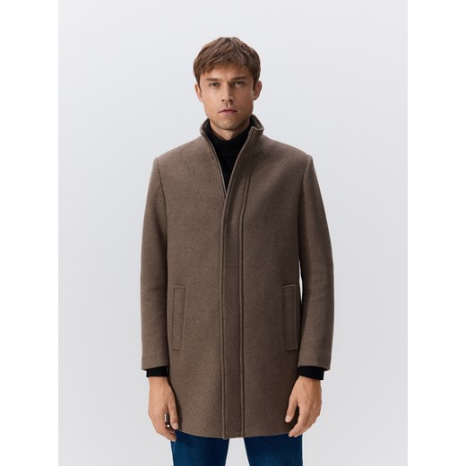 Reserved - Długi płaszcz z wełną - brązowy ze sklepu Reserved w kategorii Płaszcze męskie - zdjęcie 187189436