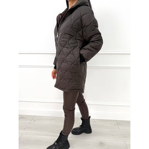 Czekoladowa Pikowana Kurtka z Kapturem Modnakiecka.pl 44 ModnaKiecka.pl