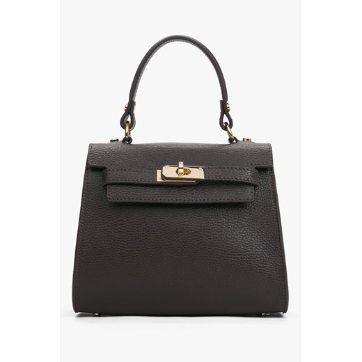 Estro: Ciemnobrązowa torebka damska typu kuferek z włoskiej skóry naturalnej Premium ze sklepu Estro w kategorii Kuferki - zdjęcie 187195875