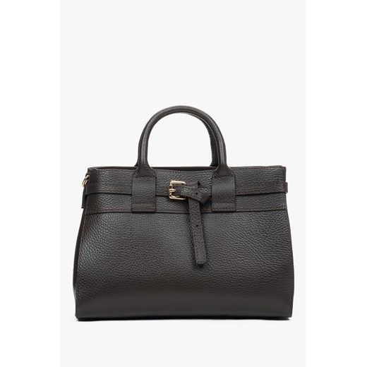 Estro: Mała ciemnobrązowa torebka damska typu kuferek z włoskiej skóry Estro One Size Estro