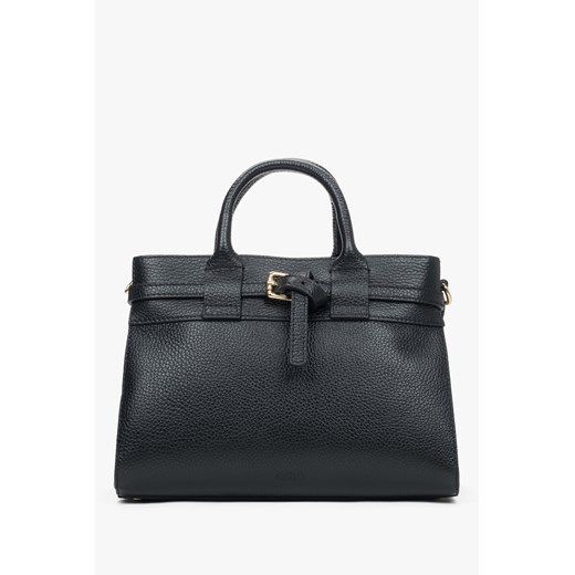 Estro: Mała czarna torebka damska typu kuferek z włoskiej skóry naturalnej Premium ze sklepu Estro w kategorii Kuferki - zdjęcie 187195898