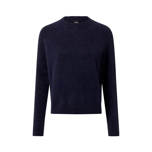BOSS Sweter damski z dodatkiem alpaki Kobiety Wełna granatowy jednolity ze sklepu vangraaf w kategorii Swetry damskie - zdjęcie 187197908