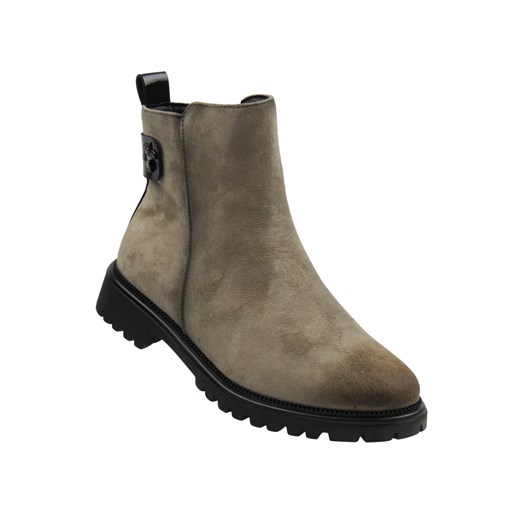 Ocieplane, klasyczne botki damskie khaki Potocki 25-19314 ze sklepu ulubioneobuwie w kategorii Botki - zdjęcie 187198027