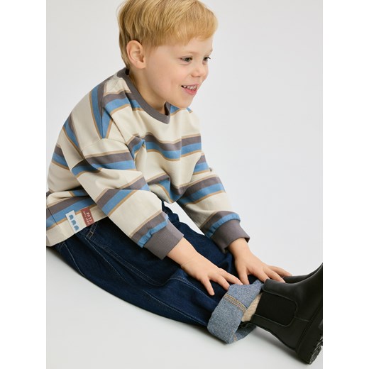 Reserved - Bawełniany longsleeve w paski - złamana biel ze sklepu Reserved w kategorii T-shirty chłopięce - zdjęcie 187198138