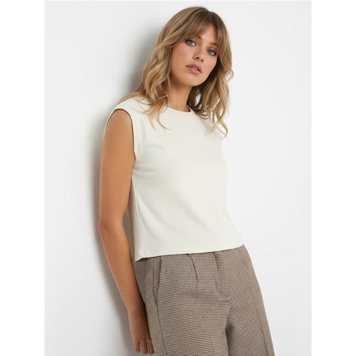 Sinsay - Bawełniana koszulka w prążek - kremowy Sinsay L Sinsay