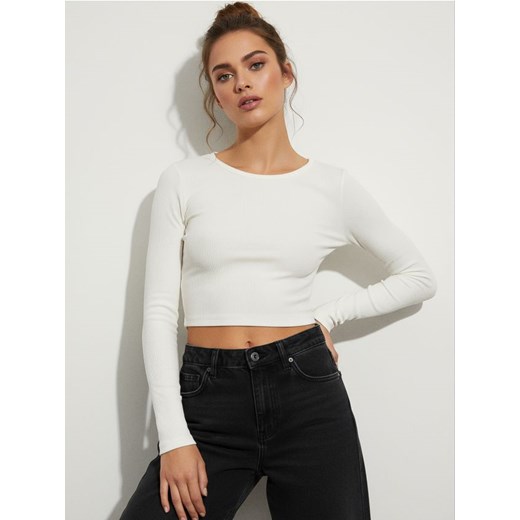 Sinsay - Koszulka z długimi rękawami - kremowy ze sklepu Sinsay w kategorii Bluzki damskie - zdjęcie 187200147