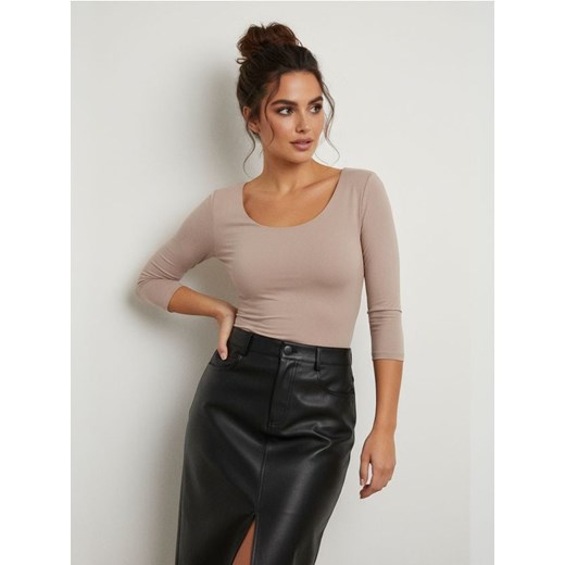 Sinsay - Bluzka z rękawem 3/4 - kremowy ze sklepu Sinsay w kategorii Bluzki damskie - zdjęcie 187200185