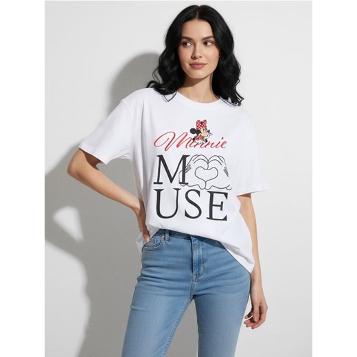 Sinsay - Bawełniana koszulka z nadrukiem Minnie Mouse - biały ze sklepu Sinsay w kategorii Bluzki damskie - zdjęcie 187200446