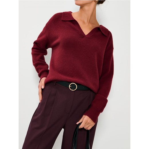 Sinsay - Sweter z kołnierzykiem - bordowy - id: 979HK-53X - marki Sinsay - 187200459 Sinsay - Sweter z kołnierzykiem - bordowy ze sklepu Sinsay w kategorii Swetry damskie - zdjęcie 187200459