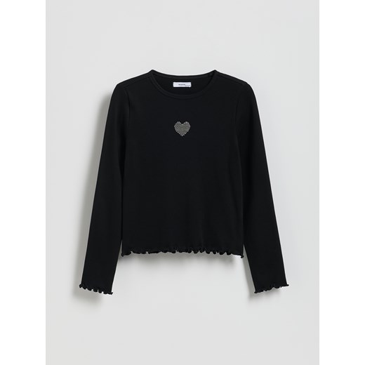 Reserved - Prążkowana bluzka z aplikacją - czarny ze sklepu Reserved w kategorii Bluzki dziewczęce - zdjęcie 187202739