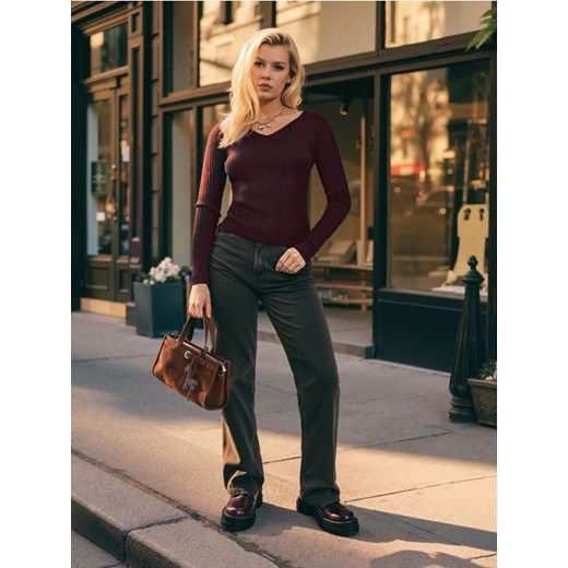 Sinsay - Sweter w prążki - bordowy ze sklepu Sinsay w kategorii Swetry damskie - zdjęcie 187203916