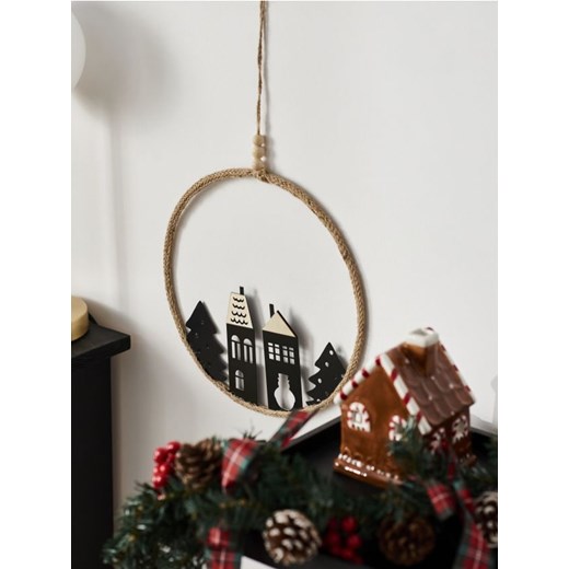 Sinsay - Świąteczna dekoracja w formie okrągłego wianka z domkami i choinkami - Sinsay One Size Sinsay