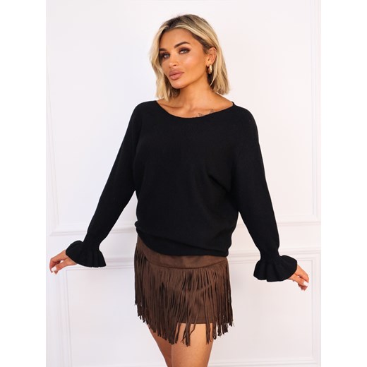 SWETER Z FALBANKAMI PRZY RĘKAWACH- CZARNY - id: 20542 - marki Olika - 187206825 SWETER Z FALBANKAMI PRZY RĘKAWACH- CZARNY ze sklepu olika.com.pl w kategorii Swetry damskie - zdjęcie 187206825