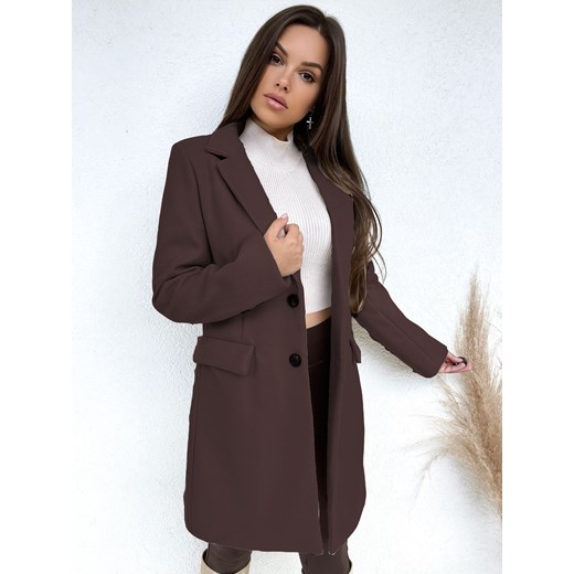 elegancki klasyczny płaszcz na guziki elite - czekolada ze sklepu STYLOWO w kategorii Płaszcze damskie - zdjęcie 187207827