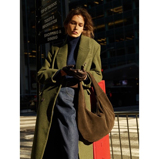 Reserved - Skórzana torebka hobo - ciemnobrązowy ze sklepu Reserved w kategorii Torebki hobo - zdjęcie 187208166