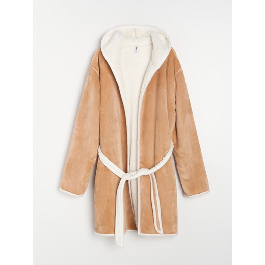 Sinsay - Ocieplany szlafrok z kapturem - beżowy Sinsay L/XL Sinsay