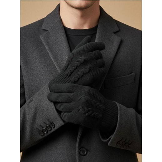 Sinsay - Prążkowane rękawiczki - czarny ze sklepu Sinsay w kategorii Rękawiczki męskie - zdjęcie 187218219
