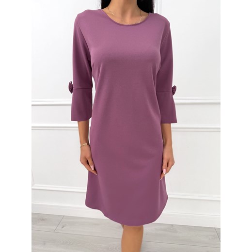 Jasnofioletowa Klasyczna Sukienka z Rozszerzanym Rękawem ze sklepu ModnaKiecka.pl w kategorii Sukienki - zdjęcie 187218697