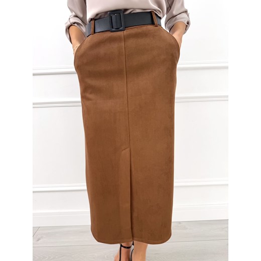 Brązowa Trapezowa Spódnica z Rozporkiem ze sklepu ModnaKiecka.pl w kategorii Spódnice - zdjęcie 187218705