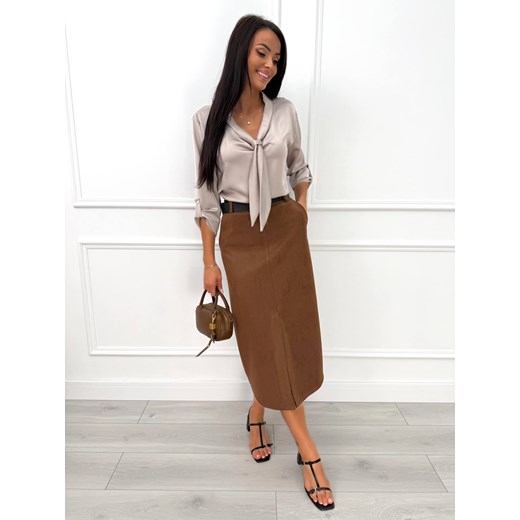 Brązowa Trapezowa Spódnica z Rozporkiem Modnakiecka.pl 38 ModnaKiecka.pl