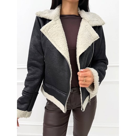 Czarny Krótki Kożuszek Modnakiecka.pl 44 ModnaKiecka.pl