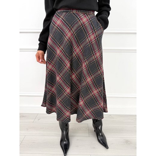 Grafitowa Rozkloszowana Spódnica Midi w Kratę ze sklepu ModnaKiecka.pl w kategorii Spódnice - zdjęcie 187218725