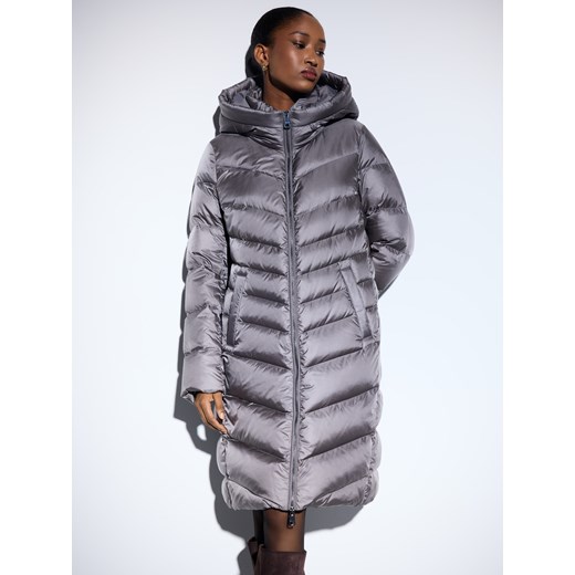 Mohito - Pikowany szary płaszcz z naturalnym puchem - szary Mohito 42 Mohito