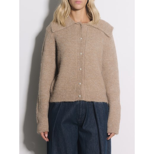 Reserved - Kardigan z kołnierzem - beżowy ze sklepu Reserved w kategorii Swetry damskie - zdjęcie 187219155