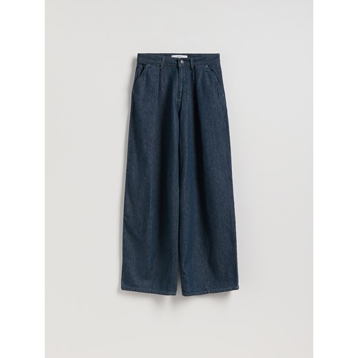 Reserved - Jeansy wide leg z zakładkami - granatowy ze sklepu Reserved w kategorii Jeansy damskie - zdjęcie 187219427