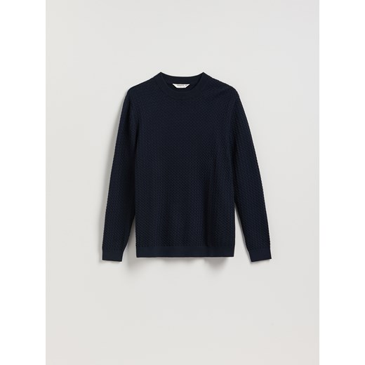 Reserved - Strukturalny sweter z bawełny - granatowy ze sklepu Reserved w kategorii Swetry męskie - zdjęcie 187222749