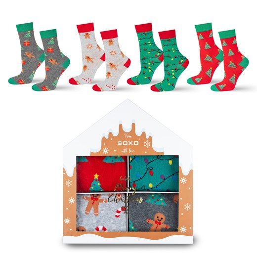 Skarpetki Świąteczne w Domku 4-pak ze sklepu Sklep SOXO w kategorii Skarpetki damskie - zdjęcie 187223585
