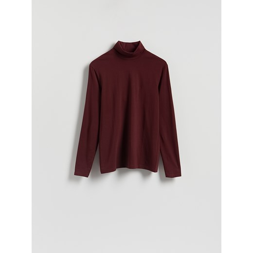 Reserved - Bawełniany longsleeve z golfem - brązowy ze sklepu Reserved w kategorii T-shirty męskie - zdjęcie 187224178