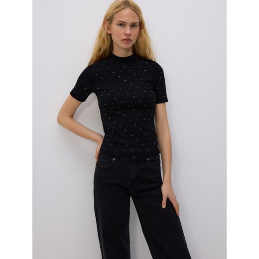 Reserved - T-shirt z aplikacją - czarny ze sklepu Reserved w kategorii Bluzki damskie - zdjęcie 187224196