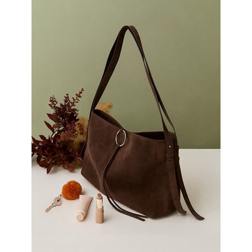 Sinsay - Torba na ramię z imitacji zamszu - brązowy Sinsay One Size Sinsay