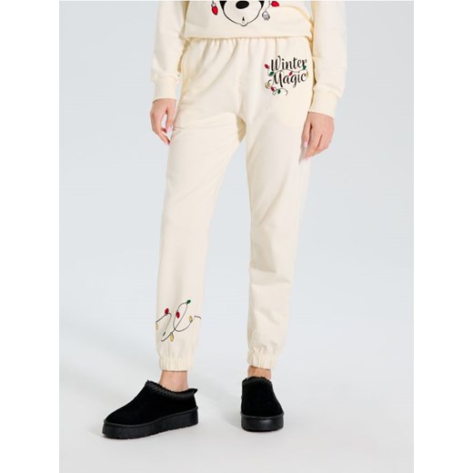 Sinsay - Spodnie dresowe Myszka Miki - kremowy ze sklepu Sinsay w kategorii Spodnie damskie - zdjęcie 187225438