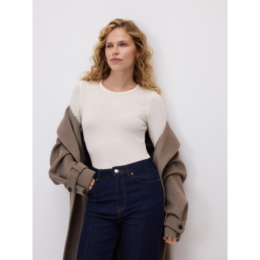 Reserved - Longsleeve z lyocellu i wełny - złamana biel ze sklepu Reserved w kategorii Bluzki damskie - zdjęcie 187225855