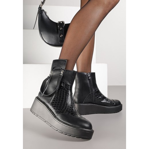 Czarne Botki Vices na Platformie i Koturnie Gamillia 41 born2be.pl
