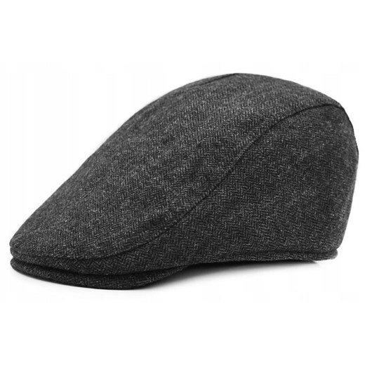 Wełniany, Ocieplony Kaszkiet z Nausznikami - Pako Jeans - Grafit w Jodełkę CPAPJNSKASZKIET081 ze sklepu JegoSzafa.pl w kategorii Kaszkiety męskie - zdjęcie 187229137