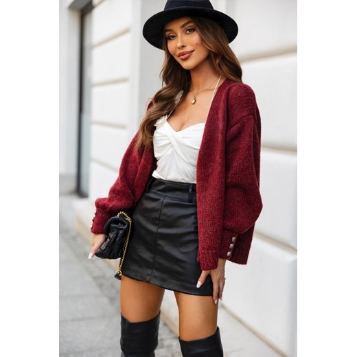 krótki sweter dafne polski producent j&k premium - bordowe ze sklepu STYLOWO w kategorii Swetry damskie - zdjęcie 187229206