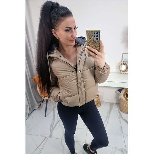 kurtka sportowa santana z bawełnianym kapturem - beż cappuccino ze sklepu STYLOWO w kategorii Kurtki damskie - zdjęcie 187229218