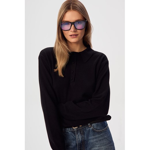 SWETER DAMSKI POLO MERINO & CASHMERE BLACK - id: 8320 - marki Jemiol - 187229327 SWETER DAMSKI POLO MERINO & CASHMERE BLACK ze sklepu Jemiol w kategorii Swetry damskie - zdjęcie 187229327