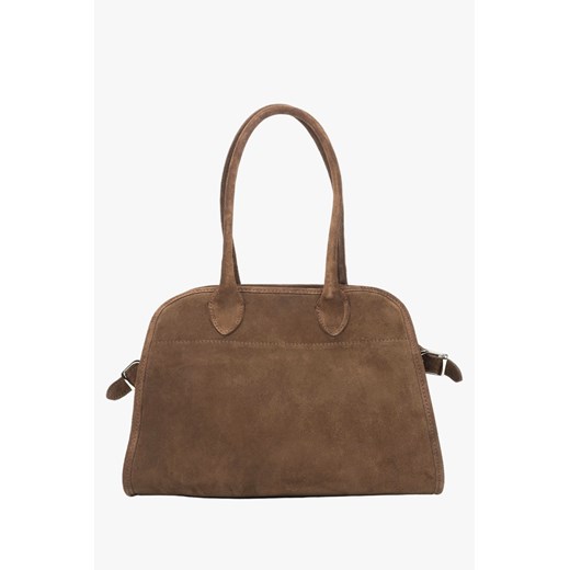 Estro: Ciemnobrązowa torebka damska typu kuferek z włoskiego weluru naturalnego Premium ze sklepu Estro w kategorii Kuferki - zdjęcie 187229469