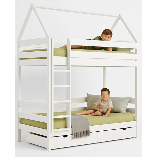 Białe piętrowe łóżko domek z 2 szufladami S4-D97 ze sklepu Edinos.pl w kategorii Łóżka dziecięce - zdjęcie 187229715