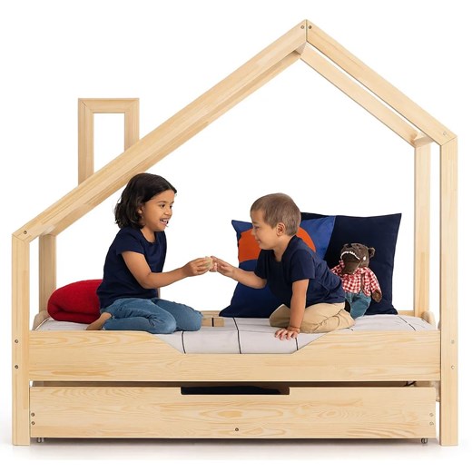 Drewniane łóżko dziecięce domek z szufladą B5-G85 ze sklepu Edinos.pl w kategorii Łóżka dziecięce - zdjęcie 187229735