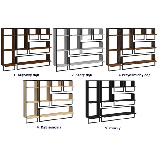 Industrialny zestaw 6 półek ściennych przydymiony dąb - Valkiria Elior okazja Edinos.pl