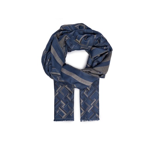 Szal Tommy Hilfiger Distinct Jacquard Scarf AW0AW16372 Niebieski ze sklepu eobuwie.pl w kategorii Szaliki i chusty damskie - zdjęcie 187231859